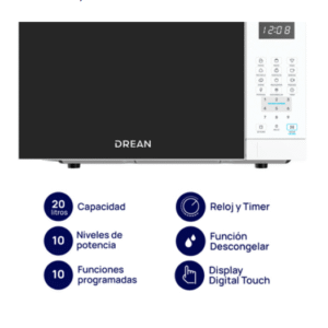 Microondas Digital 20 L Blanco Drean - HMD20ARBB0