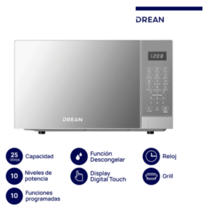 Microondas Digital con Grill 25 L Inox Drean - HMD25ARSB0