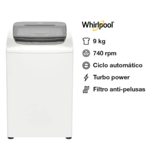 Lavarropas Whirlpool Carga Superior 9kg Blanco - 740rpm Impeller WW09HBB outlet