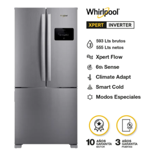 Heladera No Frost Whirlpool Xpert WRO85MK 593Lts French Door Inverter Acero outlet