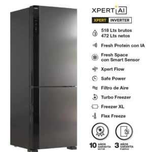 Heladera Whirlpool Negra Xpert AI No Frost Inverter 472 / 518 Lts WRE68AE outlet